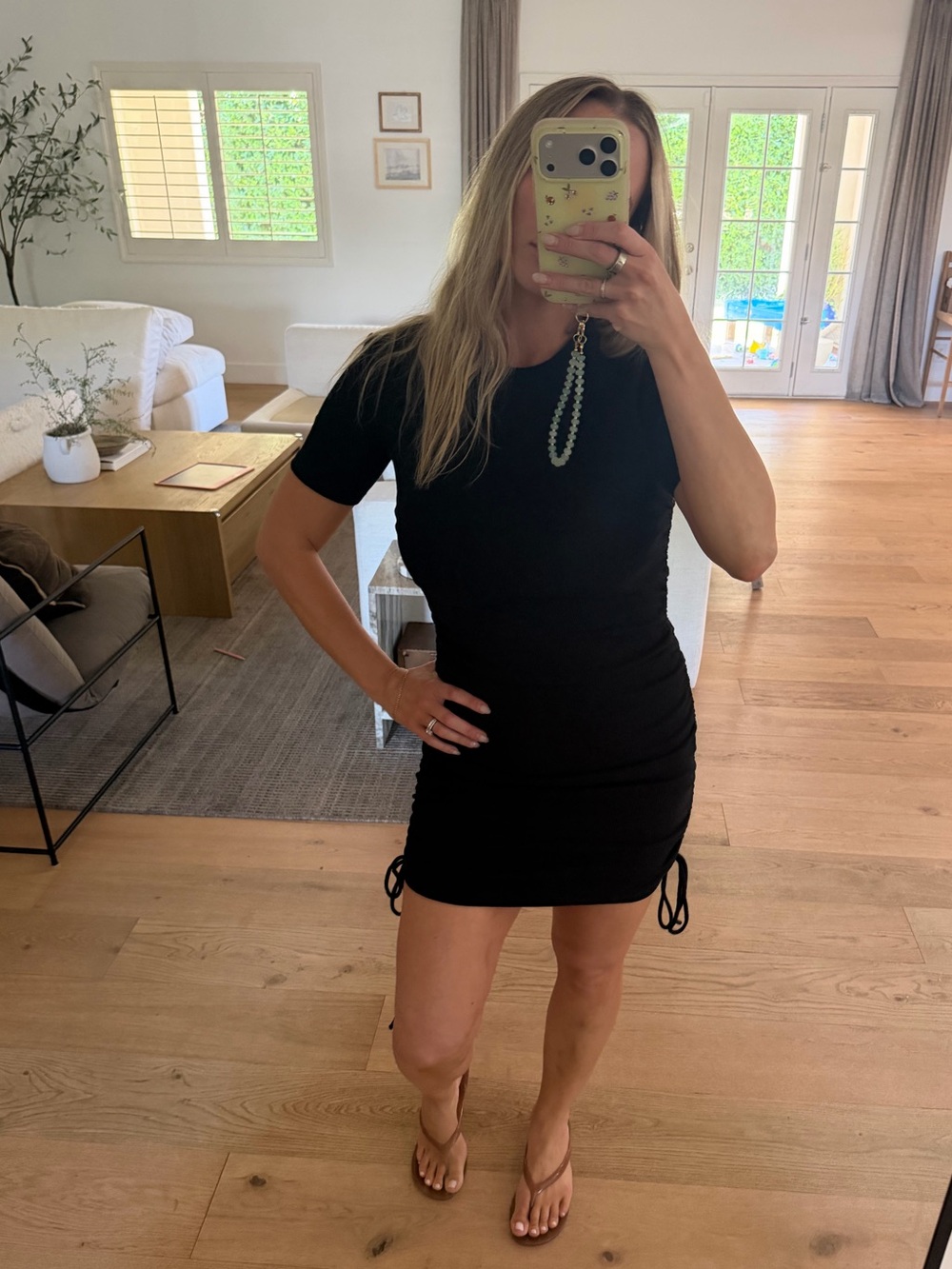 Zara Black Ribbed Tee Shirt Dress with Scrunch Sides